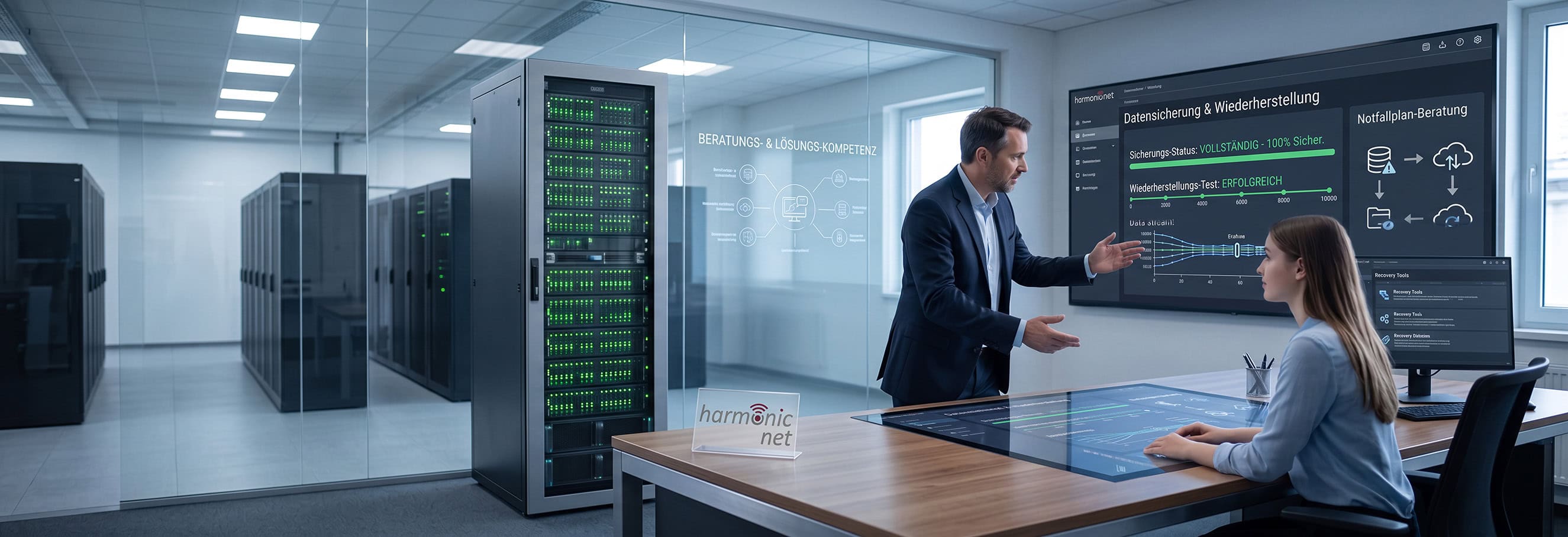 Backup und Recovery Beratung für Unternehmen im Allgäu mit Wiederherstellungs-Dashboard und IT-Besprechung